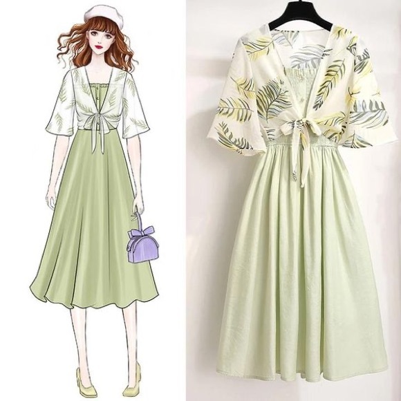 Sweet Chiffon Shirt + Sling Dress Set - Picture 2 of 7